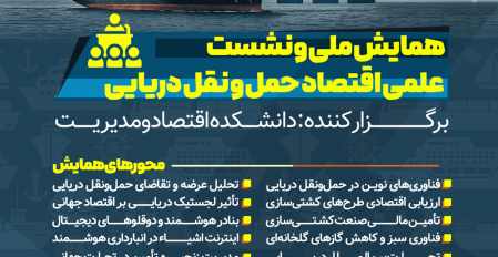 همایش ملی و نشست علمی اقتصاد حمل و نقل دریایی با حضور دانشگاهیان، متخصصان، کارگزاران و فعالان این حوزه در تاریخ ۱۱ آذر ۱۴۰۴ در دانشکده اقتصاد و مدیریت دانشگاه علوم و فنون دریایی خرمشهر برگزار می گردد.